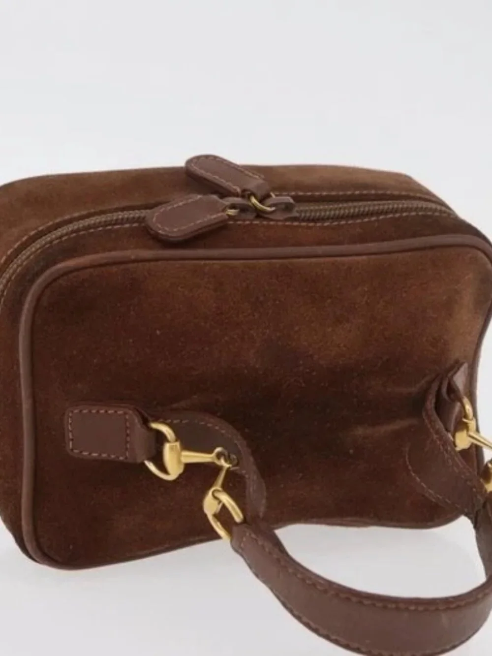 GUCCI Vanity Cosmetic Pouch Suede Brown Gold 032 106 0141 Auth mr2301